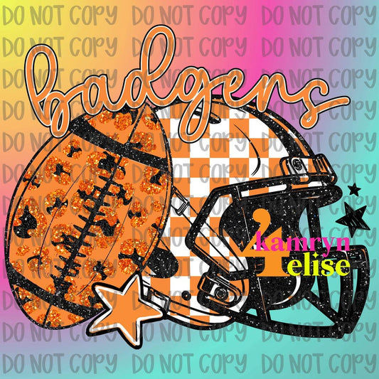 Badgers Retro Orange Checkered Helmet