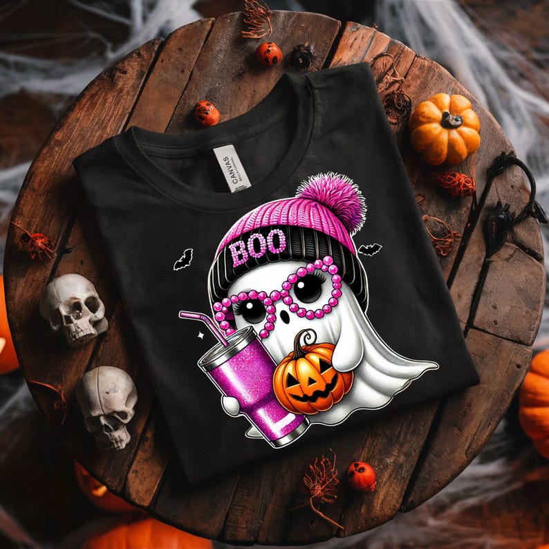 Cute Ghost with pink cup