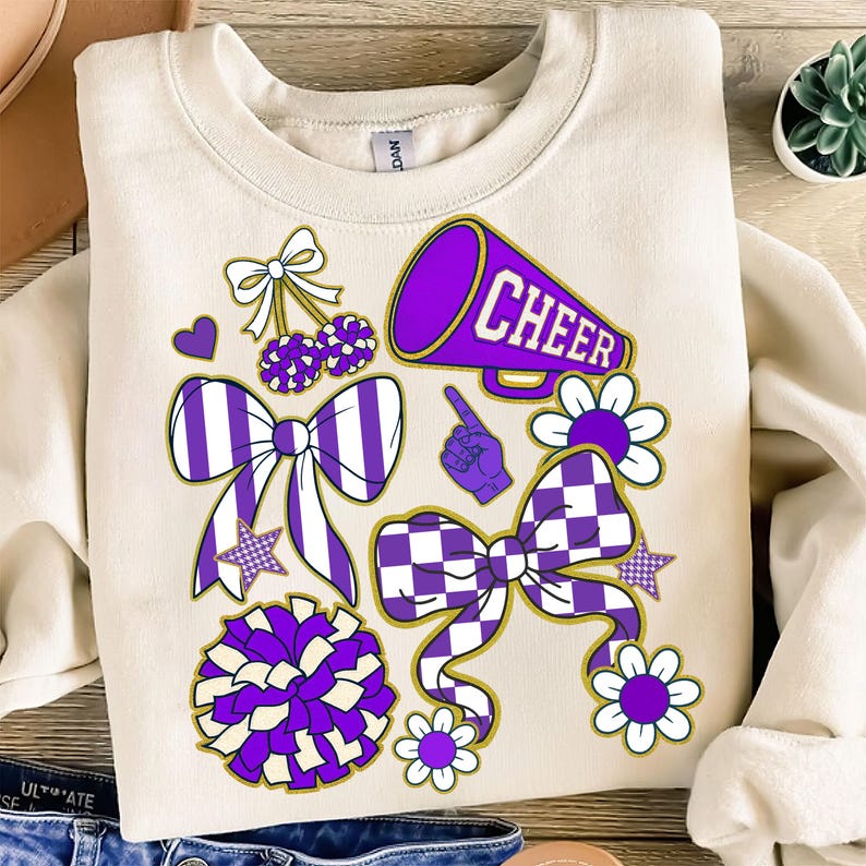 Purple Cheer Collage Gold outline
