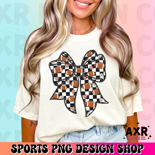 Floral Football Checkered Bow