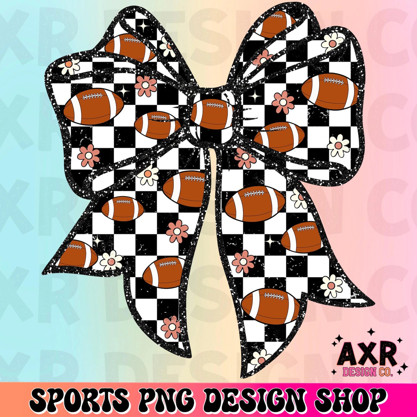 Floral Football Checkered Bow