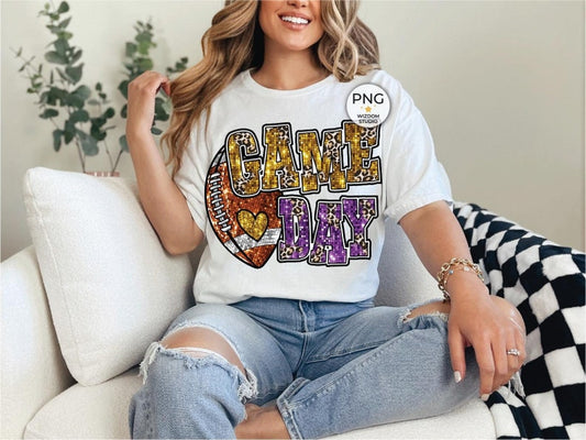 Game Day Faux Glitter Gold heart on Football