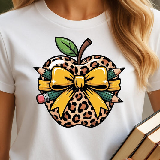 Leopard Apple with yellow Bow