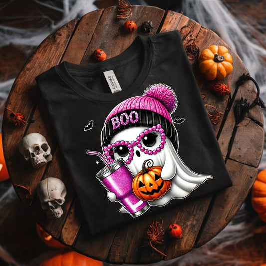 Cute Ghost with pink cup