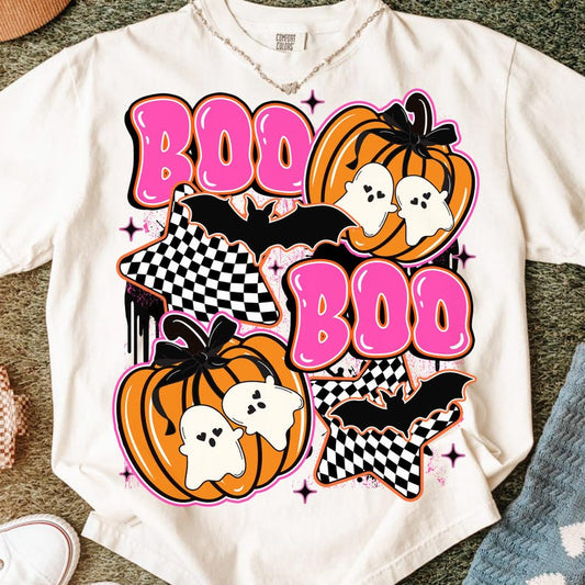 Retro Boo and Ghost with Checkered Stars